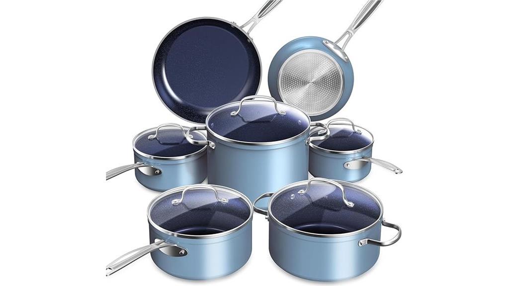 blue ceramic cookware set