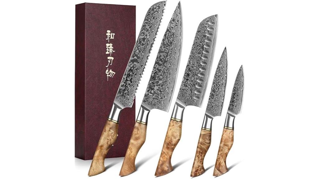 damascus kitchen knife set
