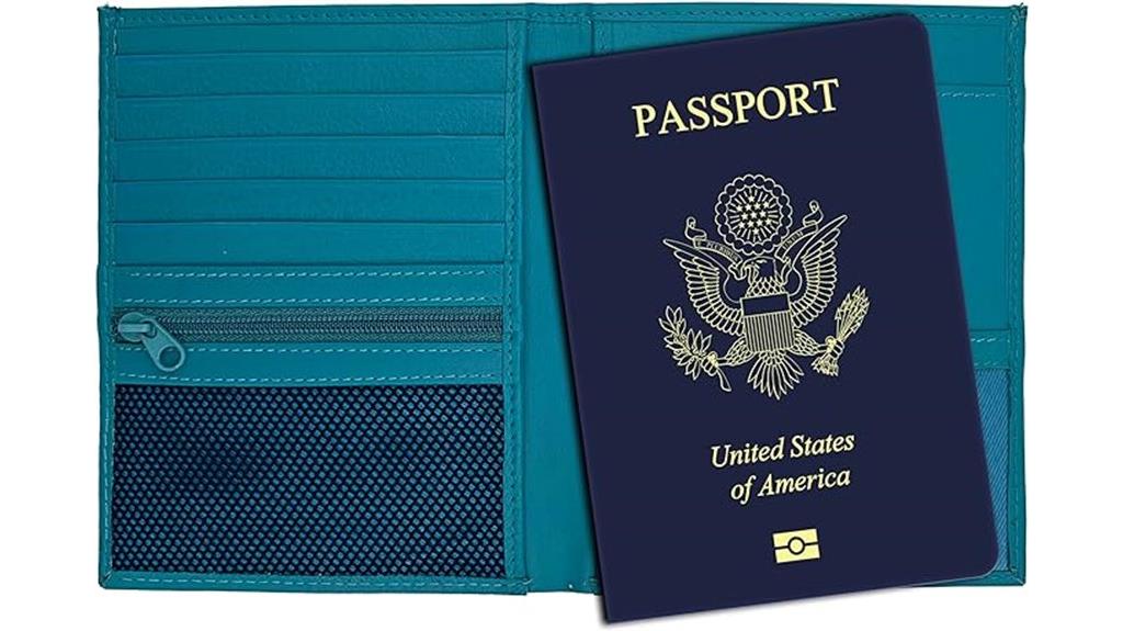 teal rfid leather passport