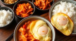 korean breakfast staples kimchi rice