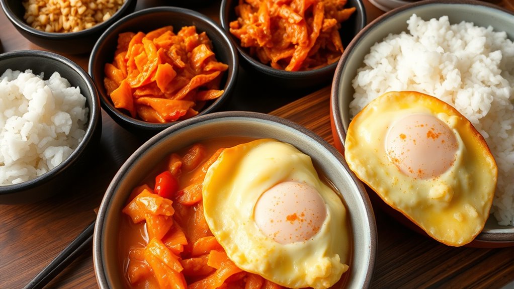korean breakfast staples kimchi rice