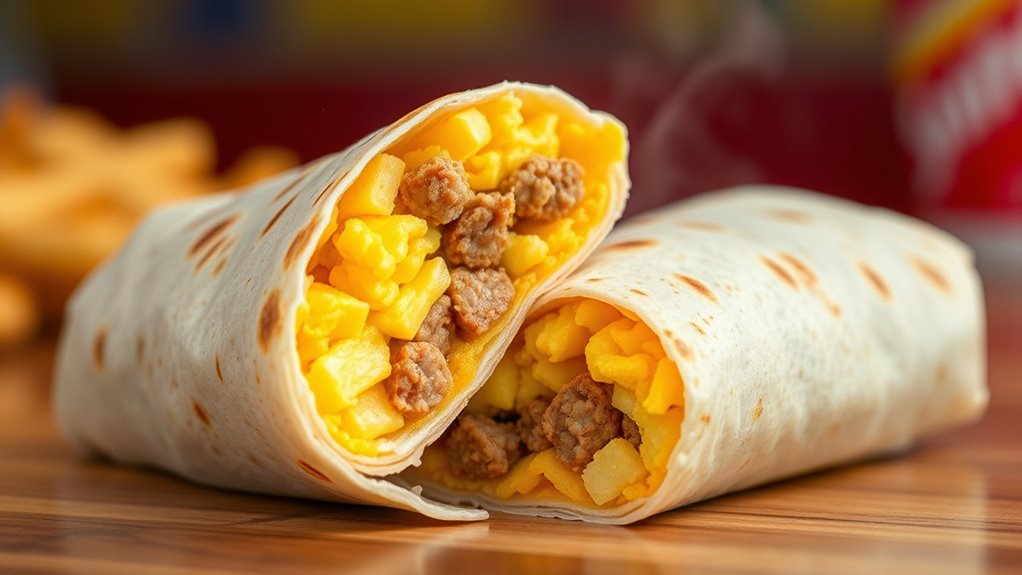 mini sausage egg burrito